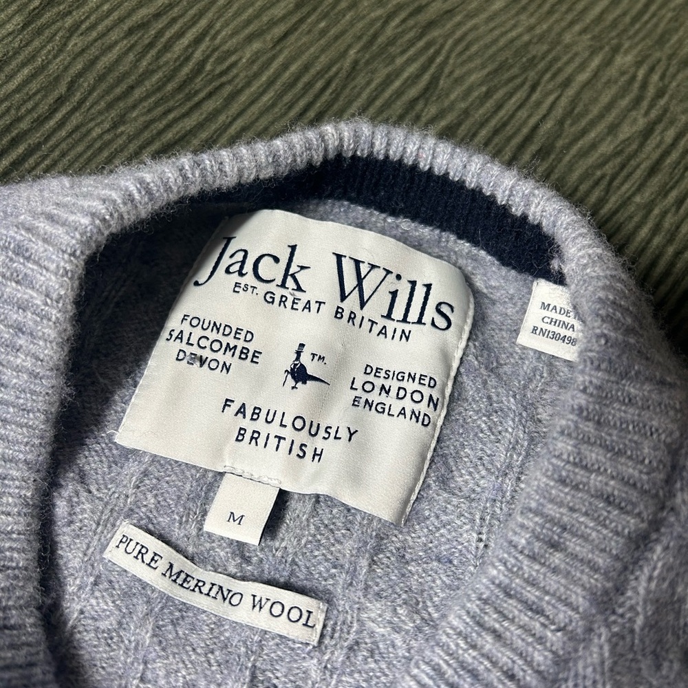 Jack Wills Heather Gray Cable Knit Merino Wool Sweater- Women’s Medium - Picture 2 of 11